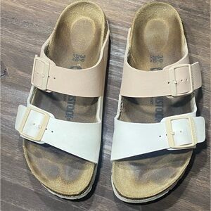 Birkenstock Beige and White Sandals